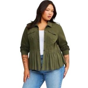 Torrid Olive Utility Peplum Jacket Military Style Size 00 / 10